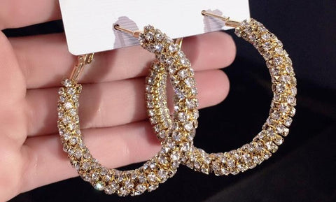 18k Gold Plated Full Diamond Hoop Earring