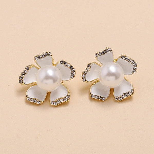 White Pearl Floral Studs