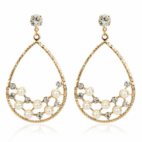 18k Gold Plated Drop-shaped Diamond Pearl Earring