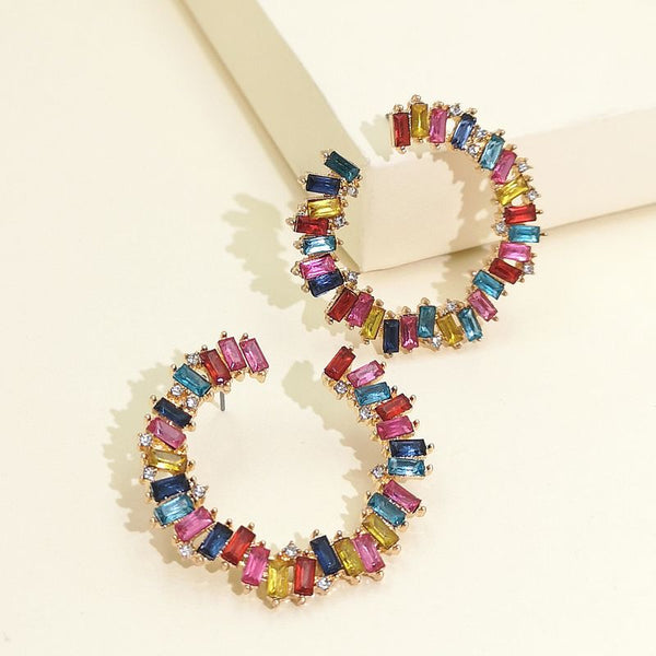 C-shaped Rainbow 18k Gold Plated Crystal Earring