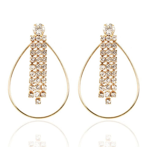 18k Gold Plated Diamond Oval Hollow Earring