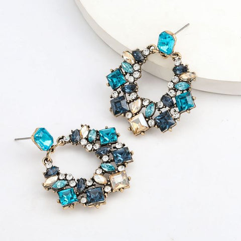 Blue 18k Gold Plated Floral Earring