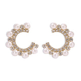 C-shaped Diamond 18k Gold Plated Pearl Earring