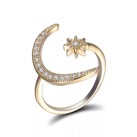 18k Gold Plated Moon & Star Ring