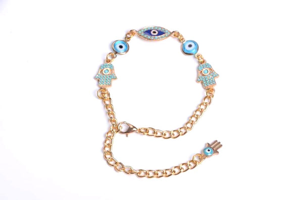 Blue Evil Eye Hamsa 18k Gold Plated Bracelet