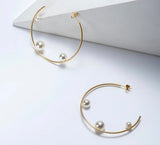 18k Gold Plated Pearl Hoop Earrings